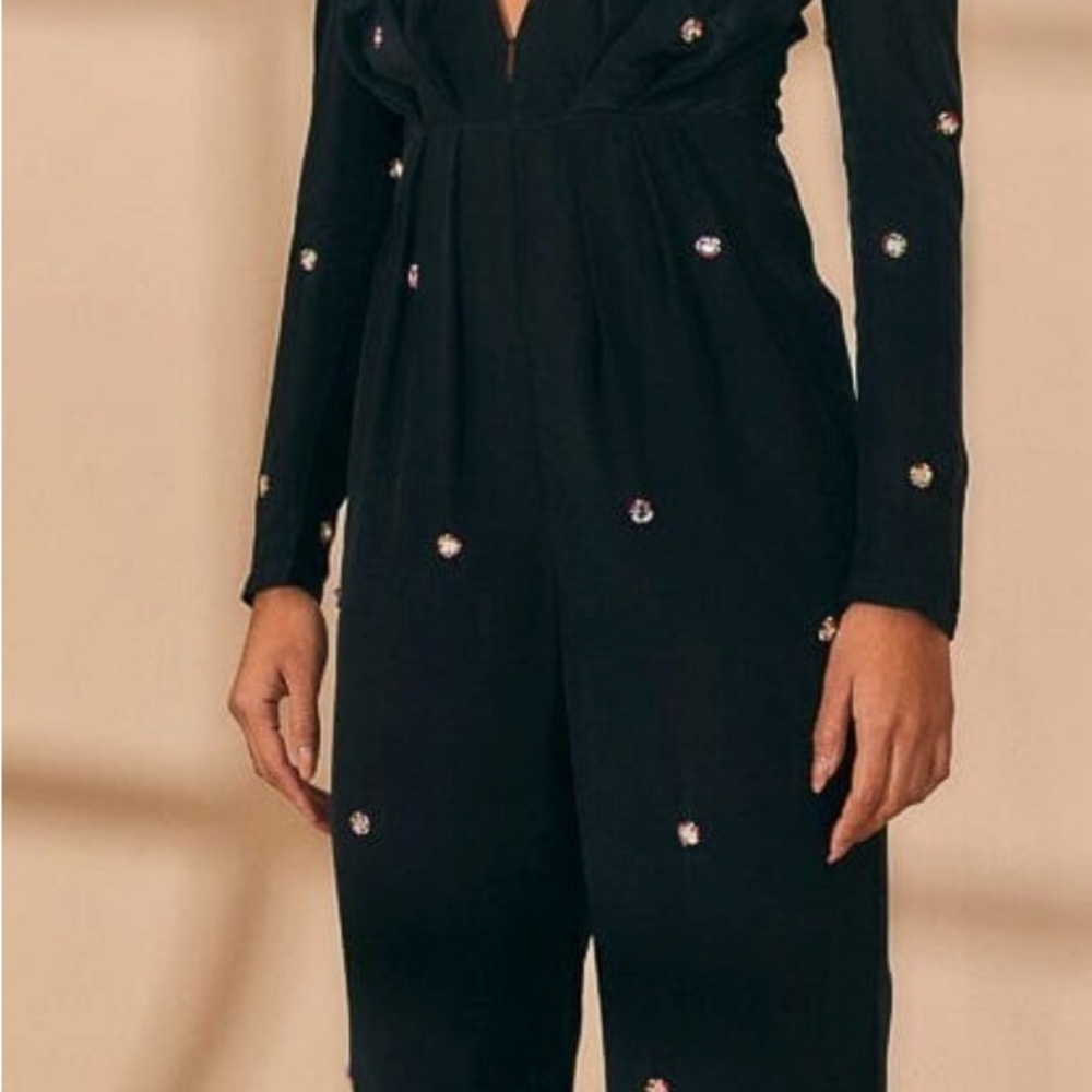 FARM Rio Black Jumpsuit with Embroidered Mirror Accents